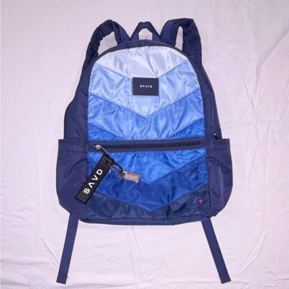 STATE Blue Chevron Backpack with Adjustable Strap, Pockets, Polyester, Zip